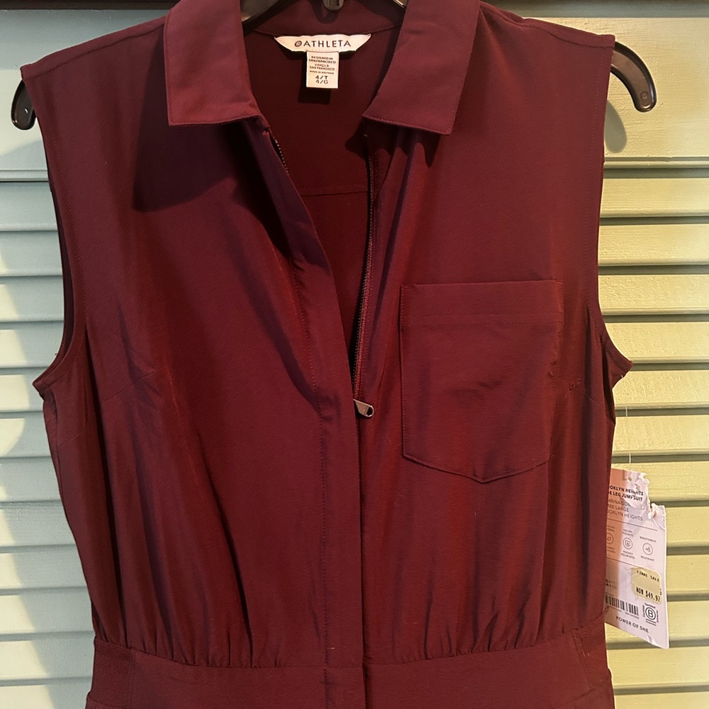 Athleta Maroon Zip-Up Jumpsuit